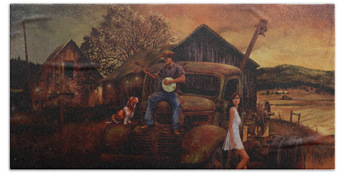 Country Boy Beach Towel featuring the painting Country Boy's Dream by Hans Neuhart