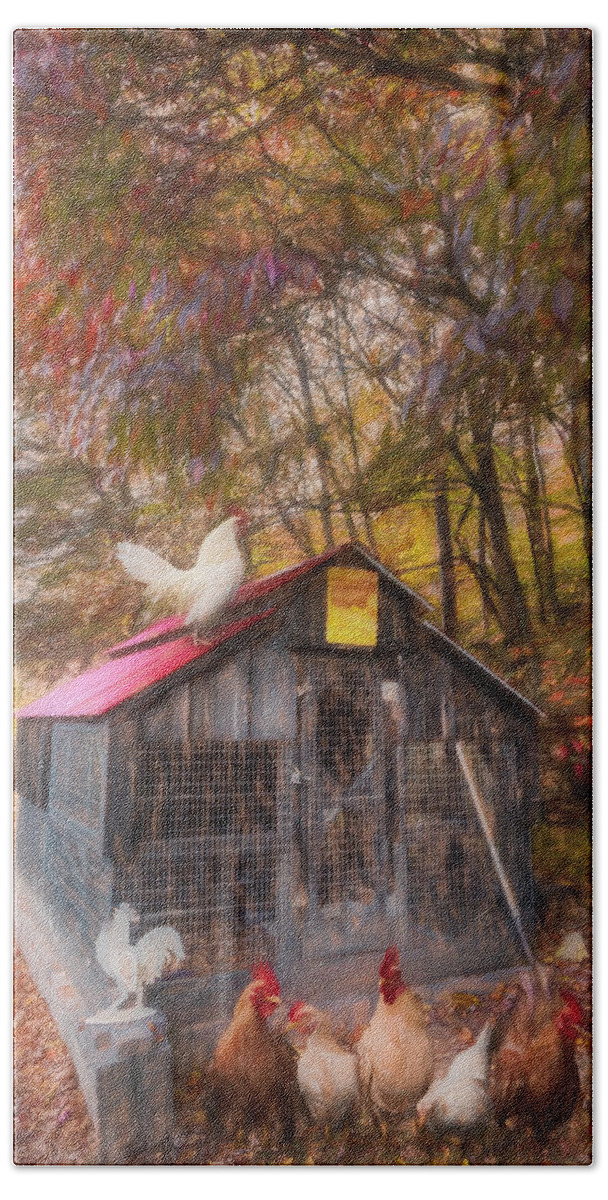 Animals Beach Towel featuring the photograph Country Chicken Coop Oil Painting by Debra and Dave Vanderlaan