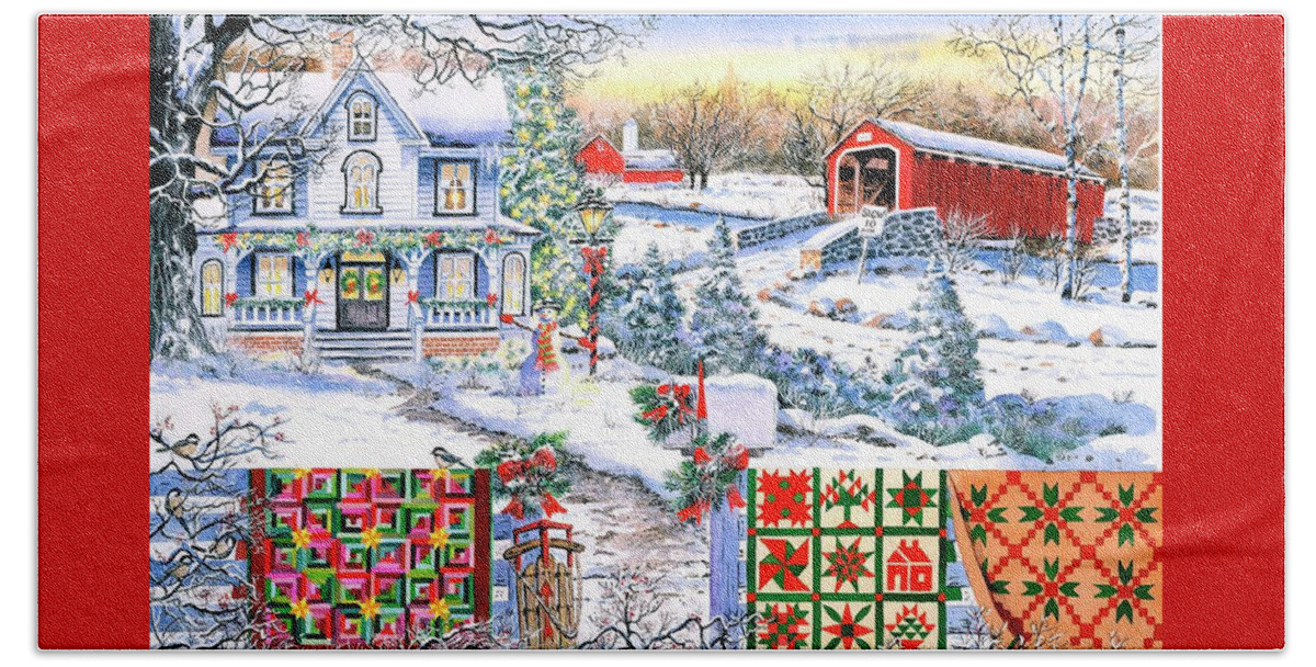 Snow Beach Towel featuring the painting Country Christmas by Diane Phalen