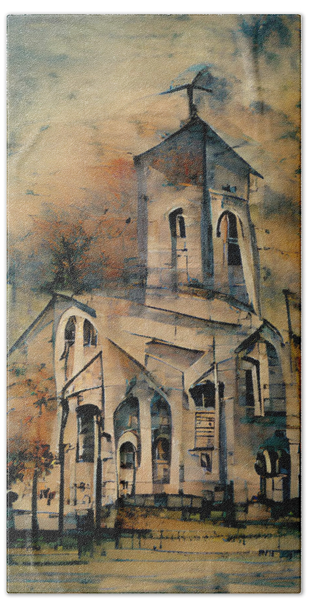 Church Beach Towel featuring the painting Country Church Abstract Watercolor by David Dehner