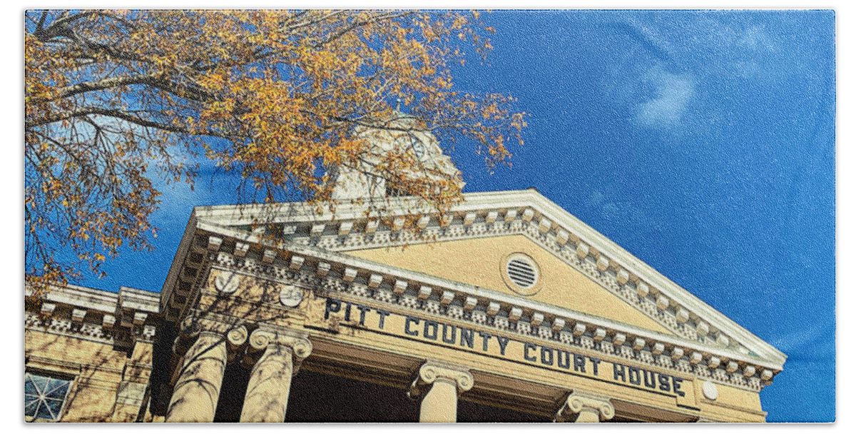Pitt County Beach Towel featuring the photograph Courthouse Square in Fall by Lee Darnell