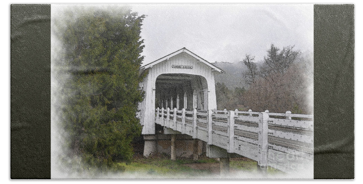Covered-bridge Beach Towel featuring the digital art Covered Bridge Entrance by Kirt Tisdale