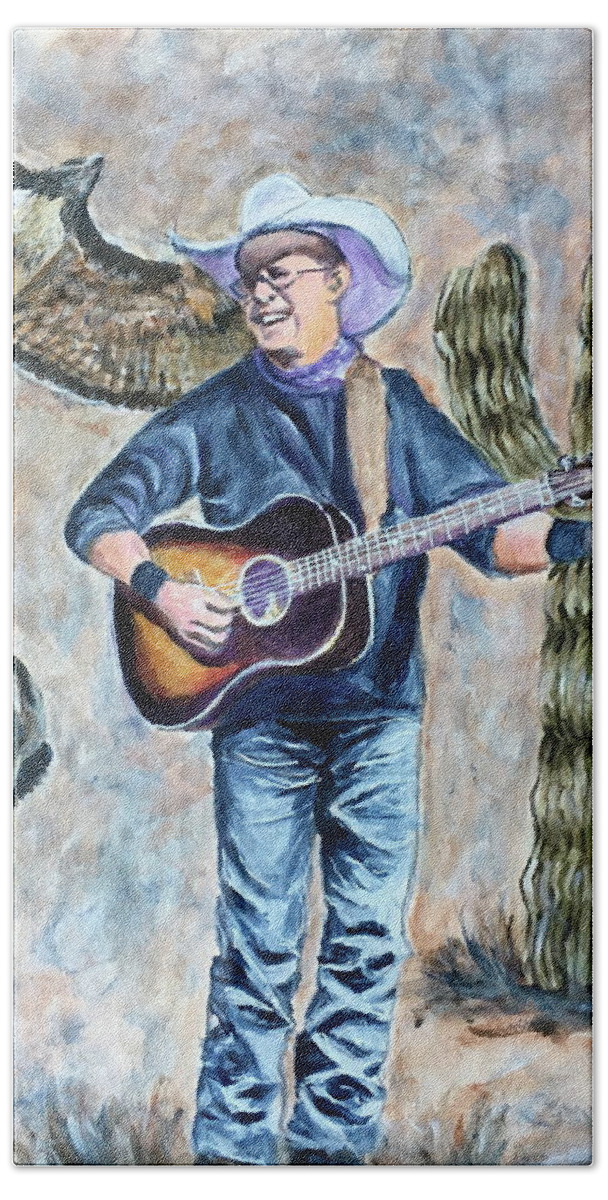 Cowboy Beach Towel featuring the painting Cowboy Singer by Bonnie Peacher