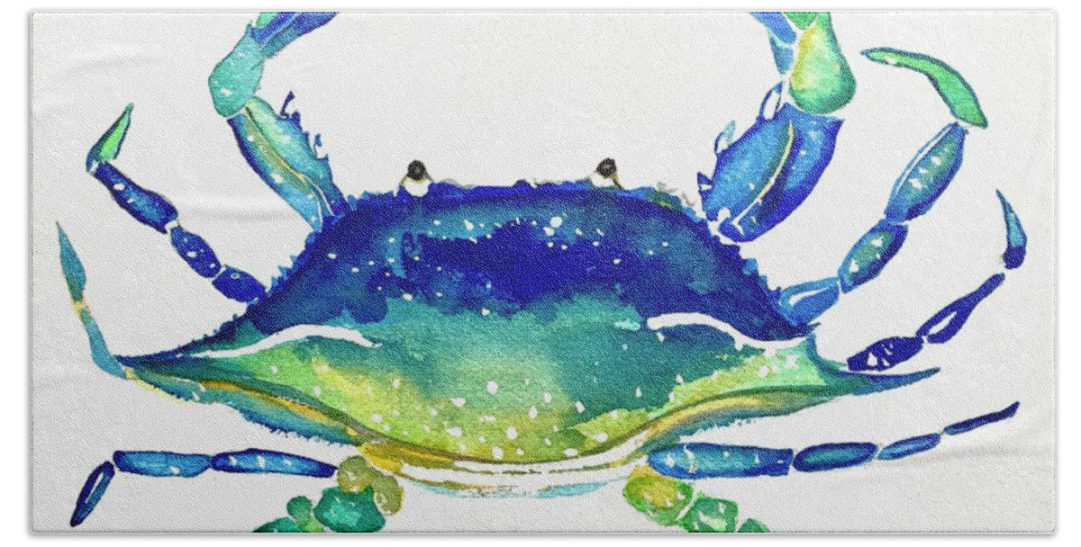 Crab Watercolor Beach Towel featuring the painting Blue Crab watercolor by Patricia Piffath