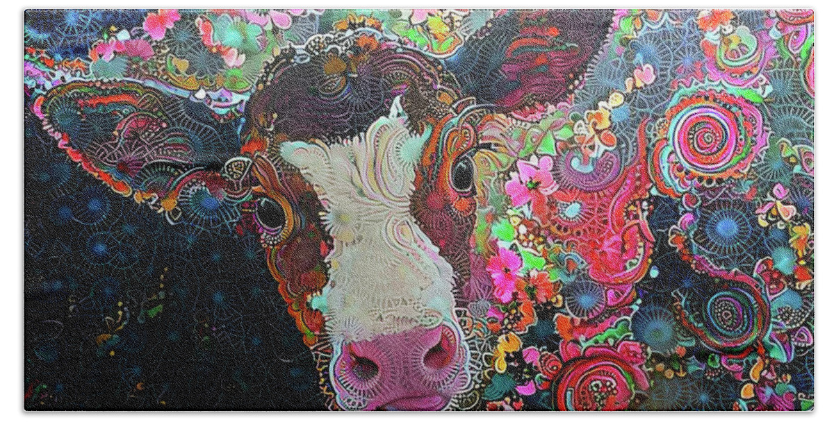 Cow Beach Towel featuring the digital art Crazy Colorful Cow by Peggy Collins