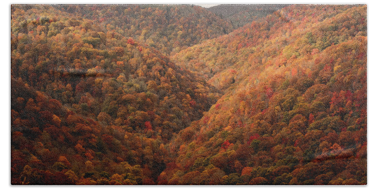 Blue Ridge Parkway Beach Towel featuring the photograph Crazy Fall Color at Cherry Cove by Joni Eskridge