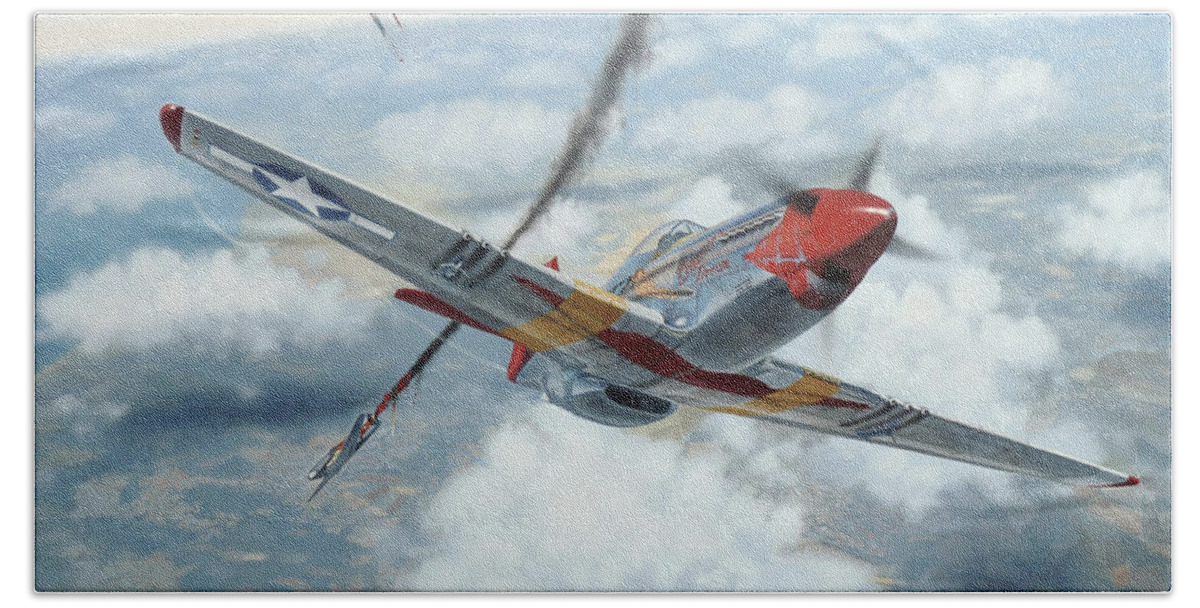 Tuskegee Airman Tuskegee P-51 Mustang Army Air Corp Wwii Beach Towel featuring the painting Creamer's Dream by Murray Jones