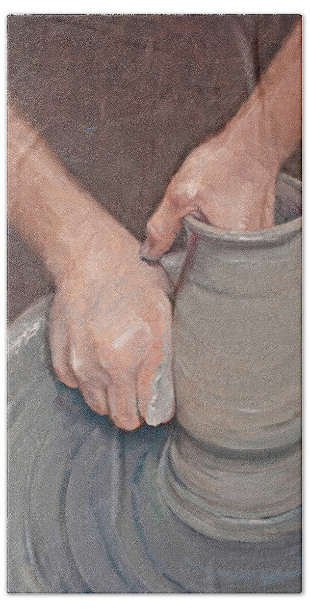 Hands Beach Towel featuring the painting Creation - The Potter's Hands by Christy Sawyer