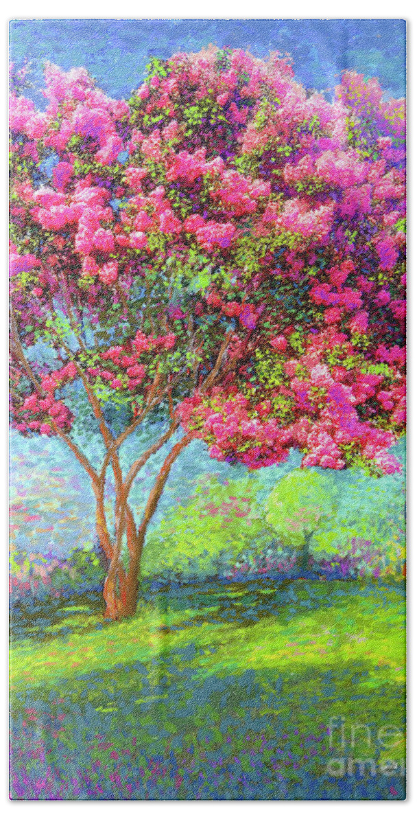 Landscape Beach Towel featuring the painting Crepe Myrtle Memories by Jane Small