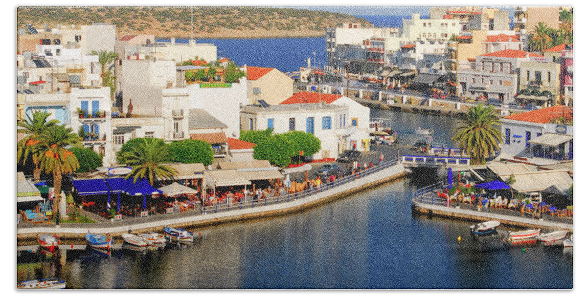 Greece Beach Towel featuring the photograph Crete island, Greece, Agios Nicolaos town by Severija Kirilovaite