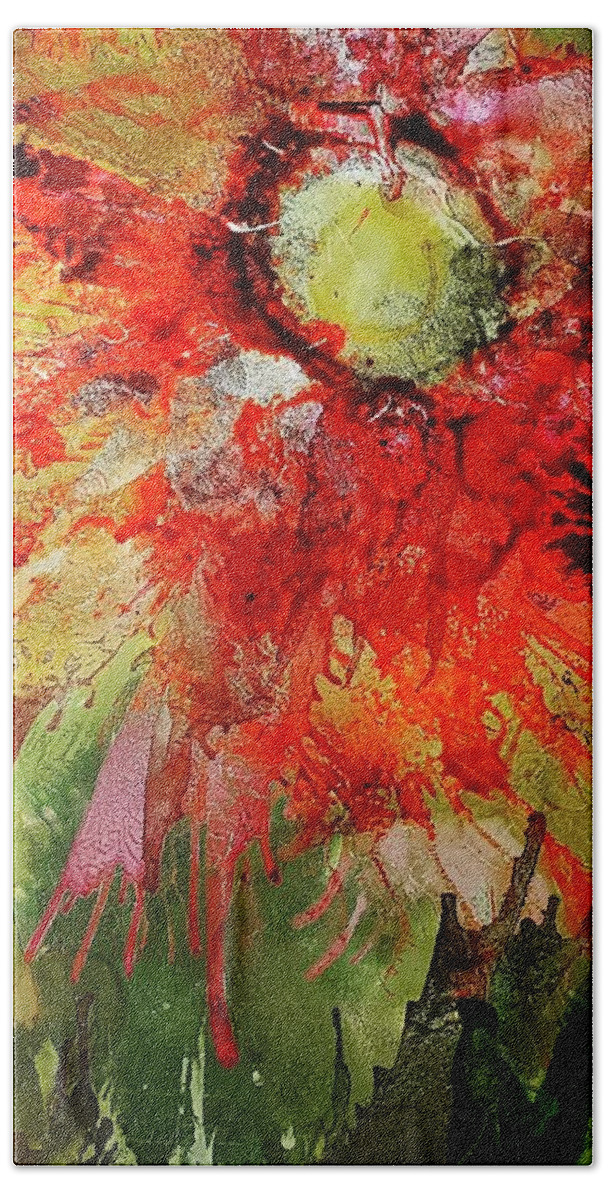 Dawn Beach Towel featuring the painting Crimson Dawn by Holly Winn Willner