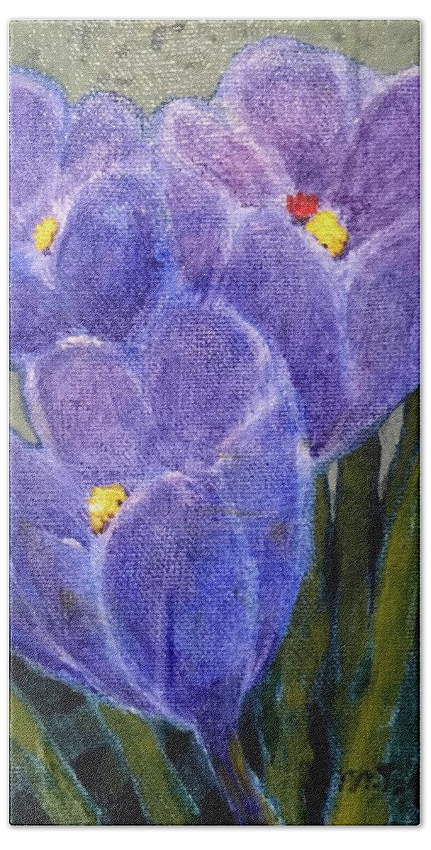 Crocus Beach Towel featuring the painting Crocus #2 by Milly Tseng