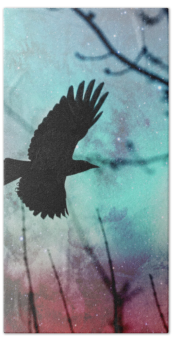 Crow Beach Towel featuring the photograph Crow Flying by Rebecca Cozart