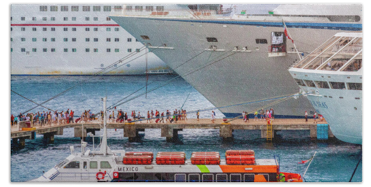 Vacation Beach Towel featuring the photograph Cruise ships in Cozumel, Mexico by Tatiana Travelways