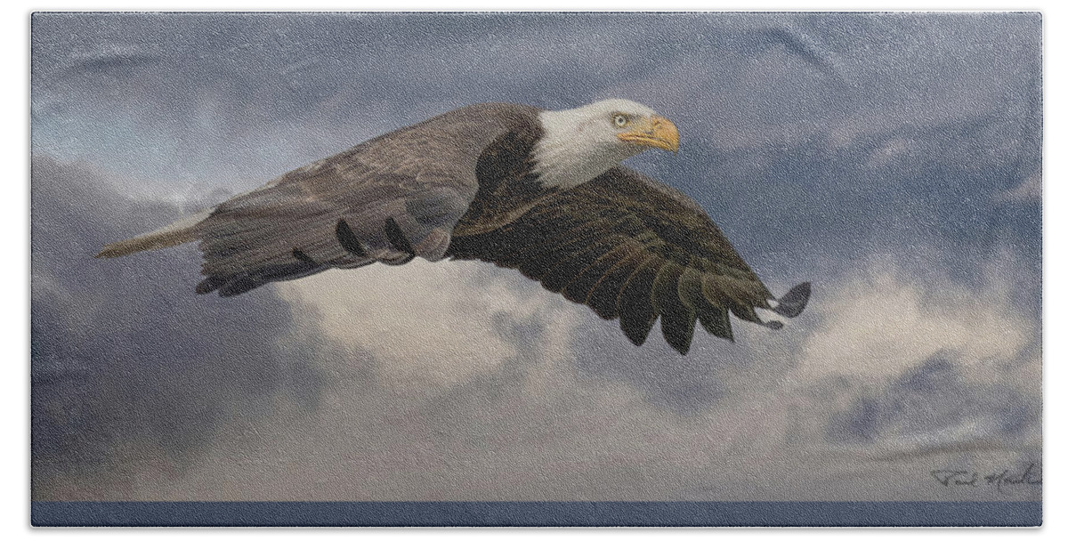 Bald Eagle Beach Towel featuring the photograph Cruising the River. by Paul Martin