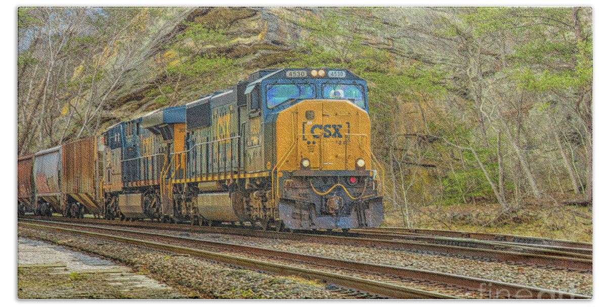 Csx Freight Line Train Railroad Beach Towel featuring the digital art CSX Freight Line Train Railroad by Randy Steele
