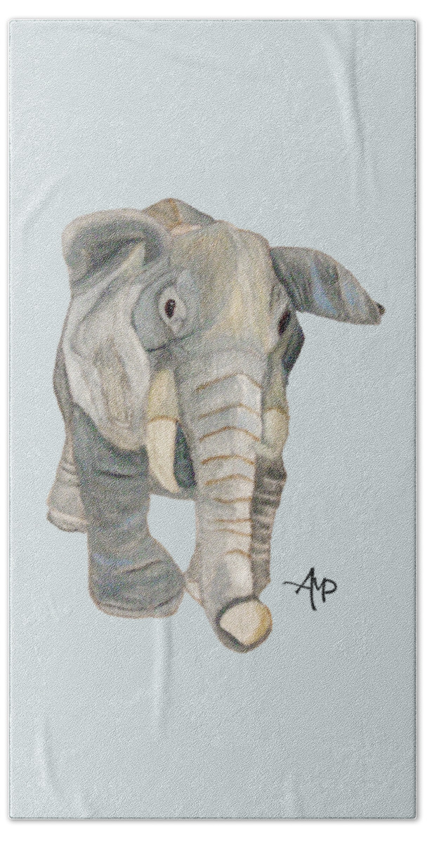 Elephant Beach Towel featuring the painting Cuddly Elephant Watercolor by Angeles M Pomata