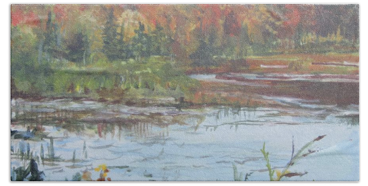 Painting Beach Towel featuring the painting Cumberland Pond #2 by Paula Pagliughi