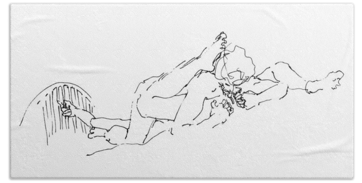 Erotic Renderings Beach Towel featuring the drawing Cunnilingus-Art-Drawings-3 by Gordon Punt