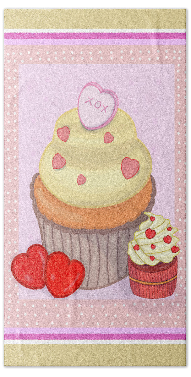 Digital Beach Towel featuring the digital art Cupcakes With Hearts by Rose Lewis