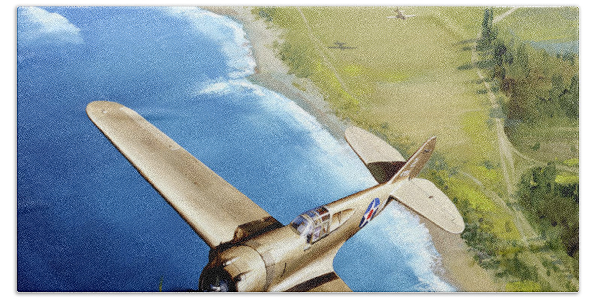 Military Aircraft Beach Towel featuring the painting Curtiss P-36A Hawk by Jack Fellows