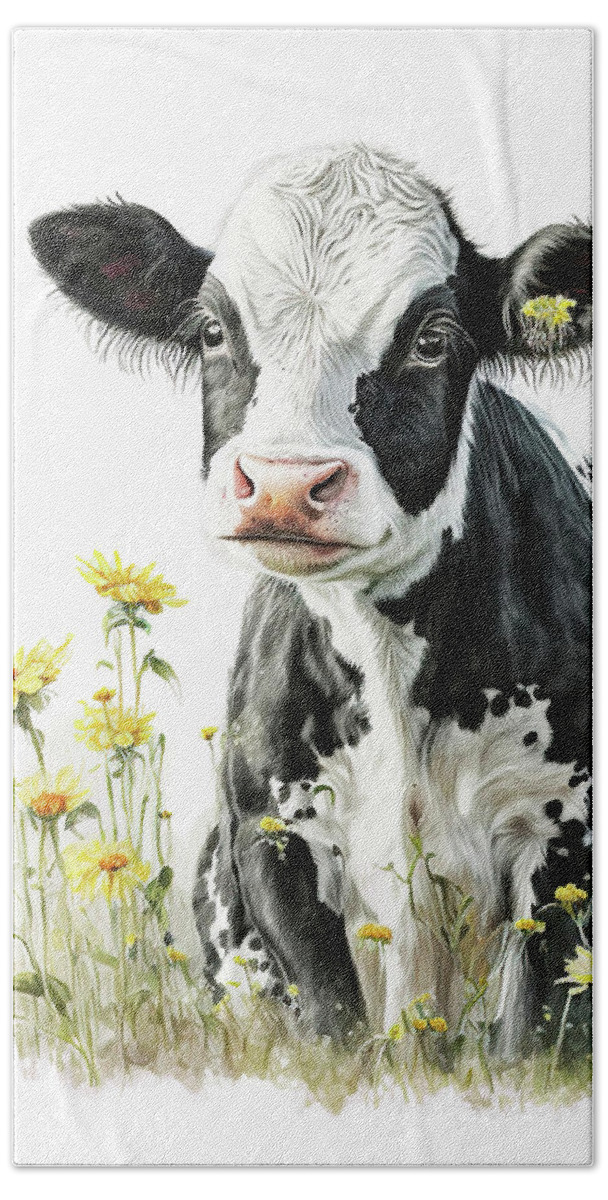 Cow Beach Towel featuring the painting Cute Little Cow 3 by Tina LeCour
