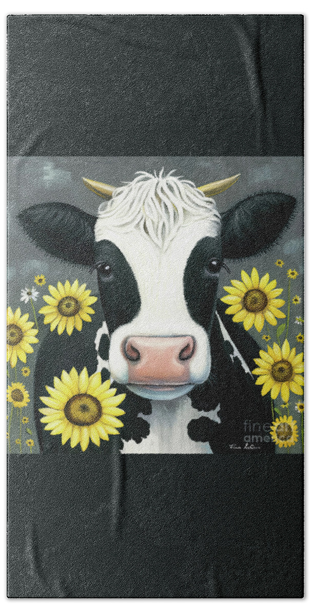 Cow Beach Towel featuring the painting Cute Sunflower Cow by Tina LeCour