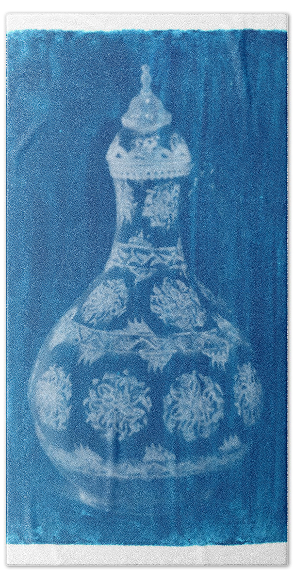 Cyanotype Photo Of A Plant - Dreaded Beach Towel featuring the photograph Cyanotype Photo of a plant - Dreaded, Pierre Joseph THE ROSES BY PJ REDOUTE, PAINTER OF FLOWERS, by Celestial Images