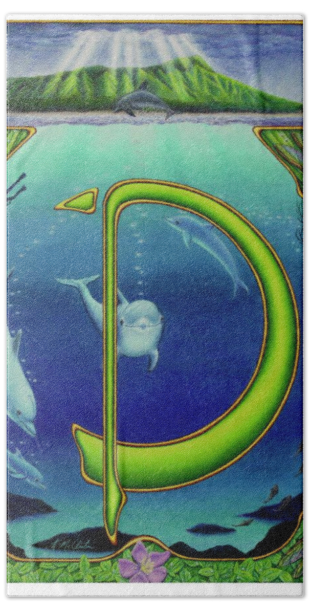 Kim Mcclinton Beach Towel featuring the drawing D is for Dolphin by Kim McClinton