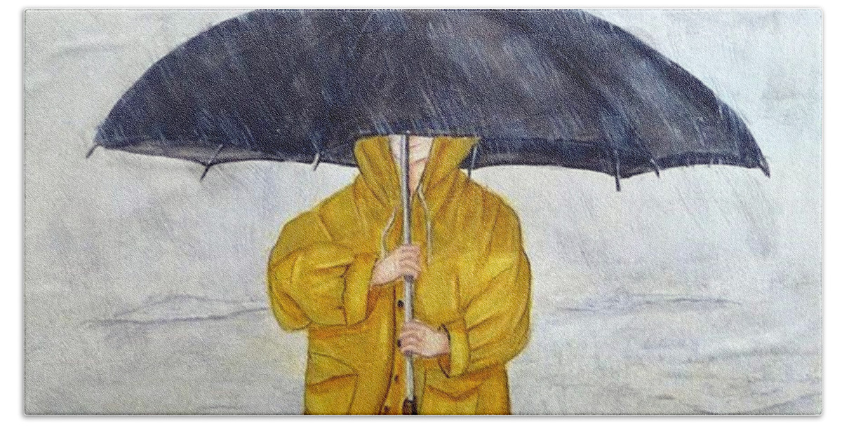 Rainwear Beach Towel featuring the painting Daddy's Umbrella by Kelly Mills