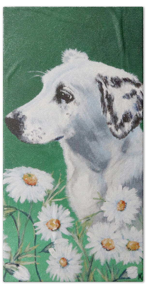 Dog Beach Towel featuring the painting Daisy Dog by Katrina Nixon