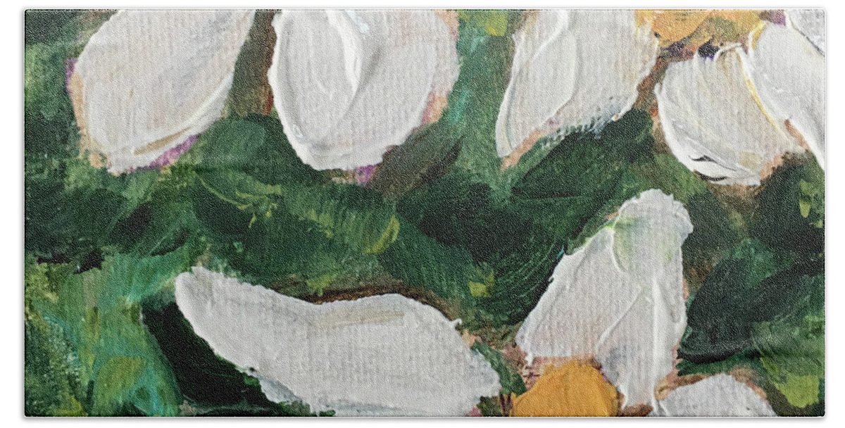 Gardenias Beach Towel featuring the painting Daisy Gardenias in Bloom by Roxy Rich
