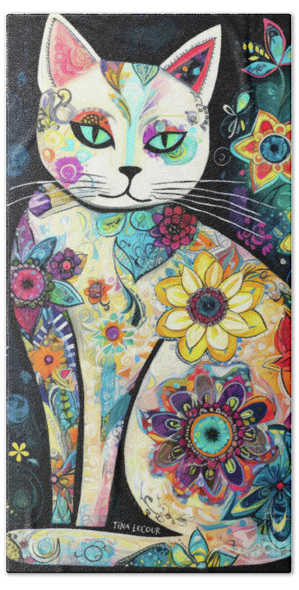 Kitten Beach Towel featuring the painting Daisy Kitten by Tina LeCour