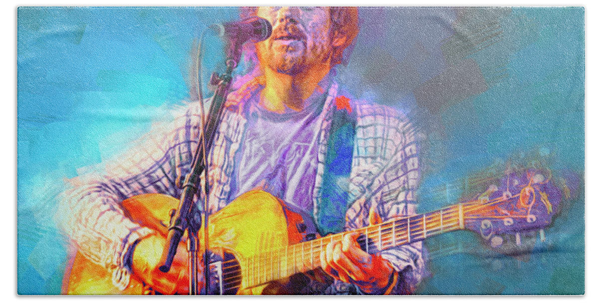 Damien Rice Beach Towel featuring the mixed media Damien Rice Singer Songwriter by Mal Bray