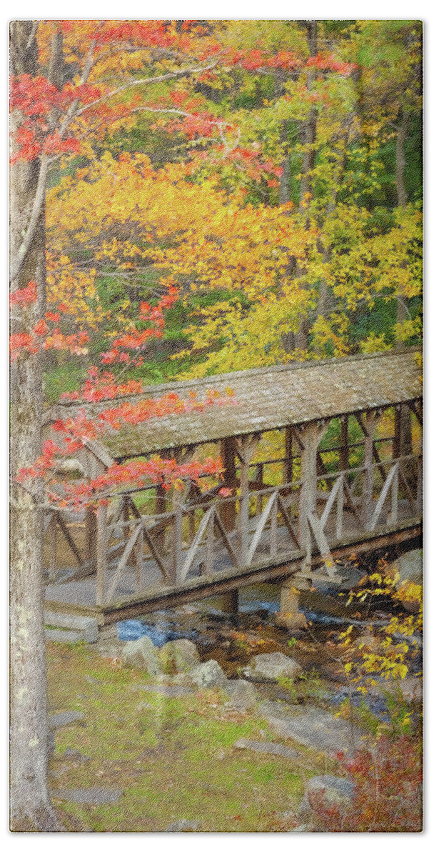 Ashby Massachusetts Beach Towel featuring the photograph Damon Walking Bridge over Willard Brook by Jeff Folger