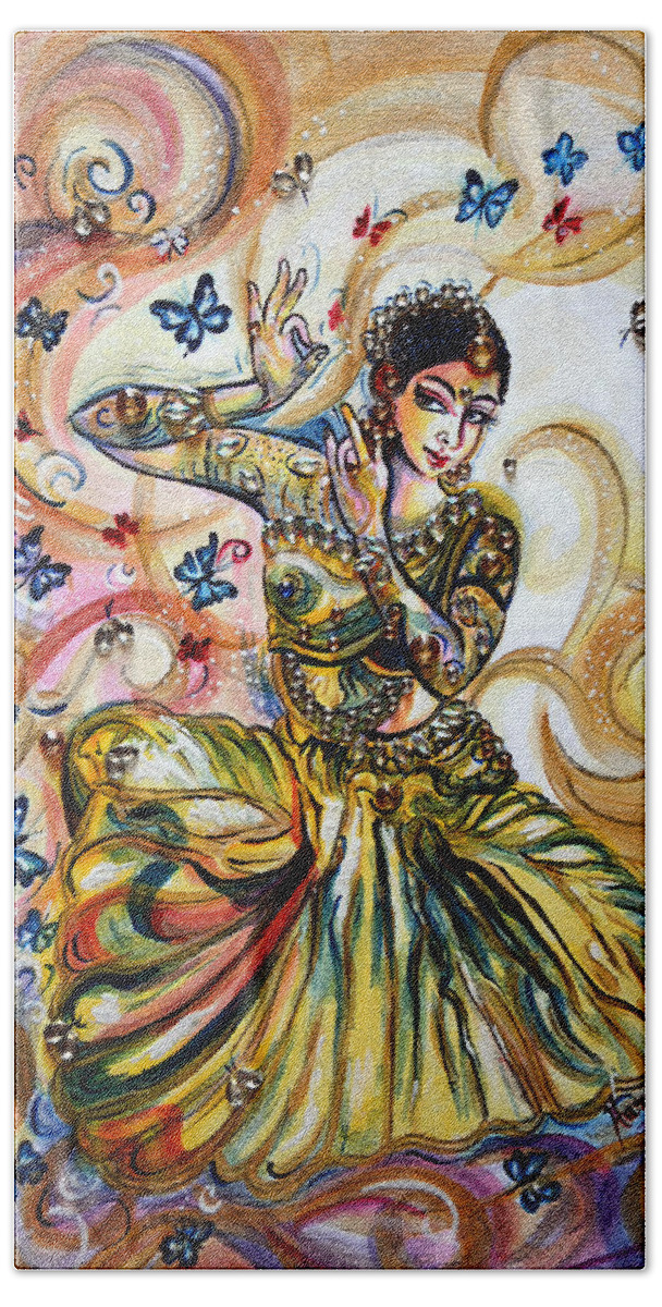 Dance Beach Sheet featuring the painting DANCE and butterflies by Harsh Malik