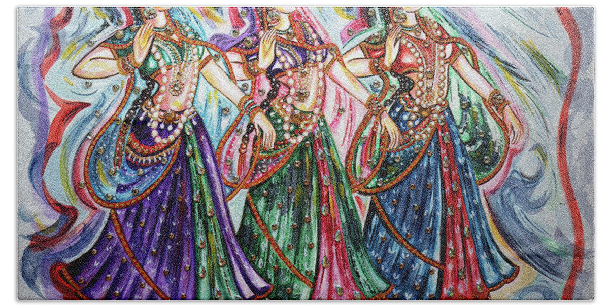 Dance Beach Towel featuring the painting Dancers by Harsh Malik