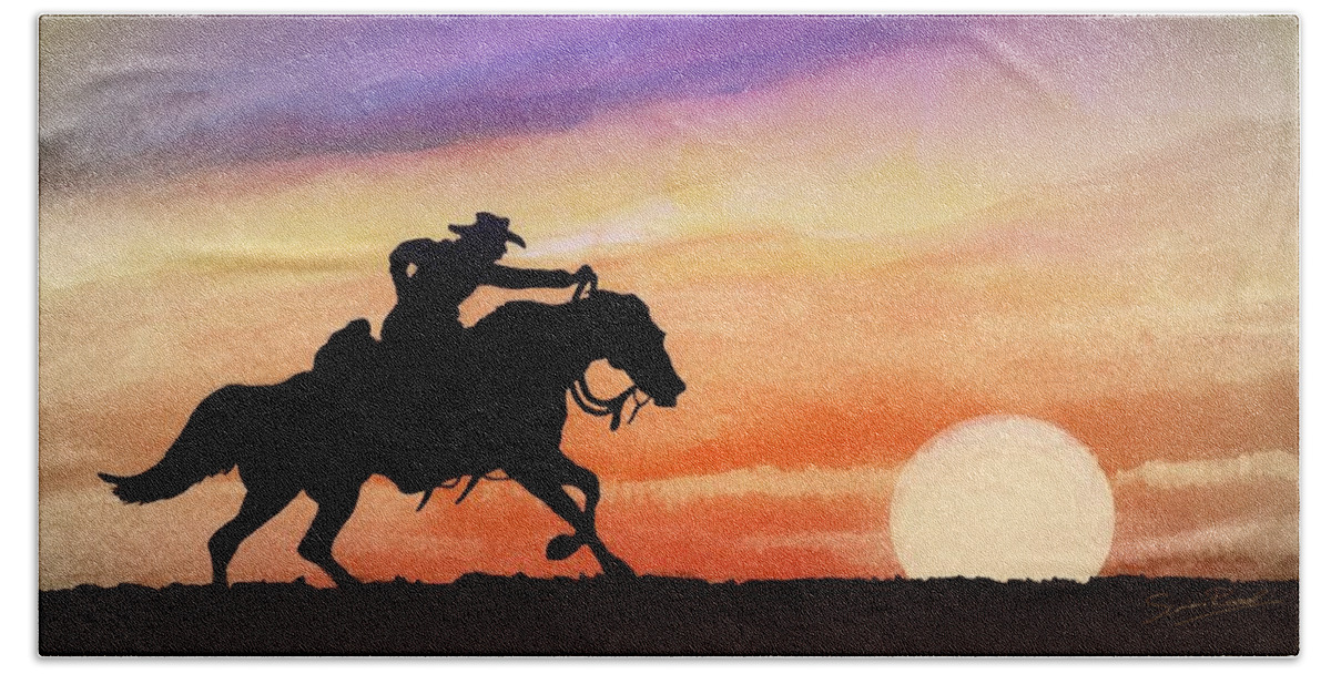 Indian Inks Beach Towel featuring the painting Dark Rider Two by Simon Read