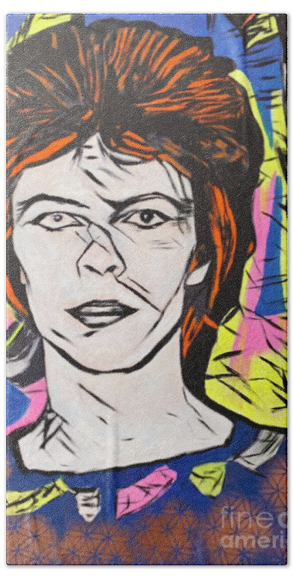 David Bowie Beach Towel featuring the painting David Bowie by Jayime Jean