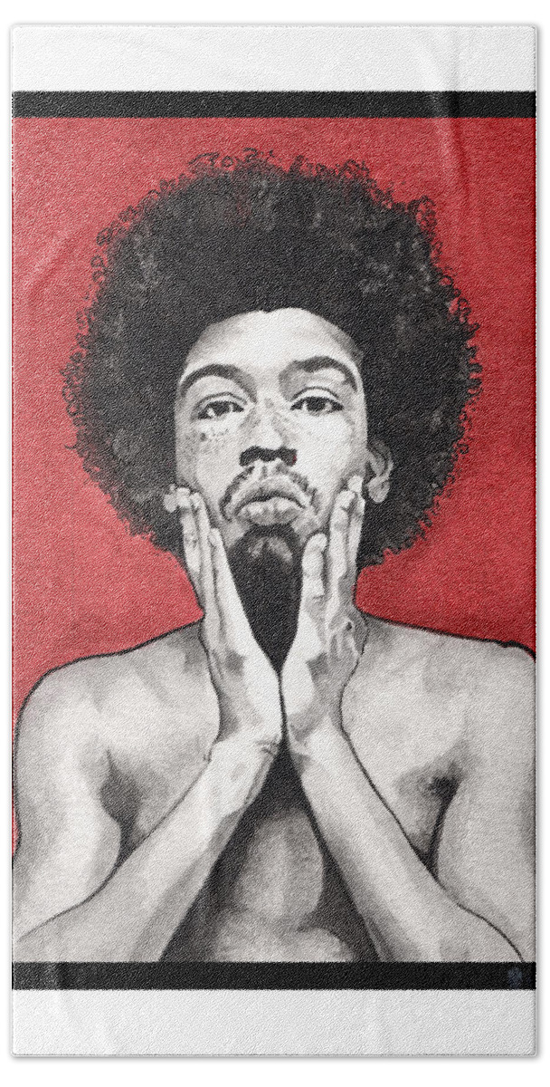 Portrait Beach Towel featuring the painting Davis In Red-Cropped by Tiffany DiGiacomo