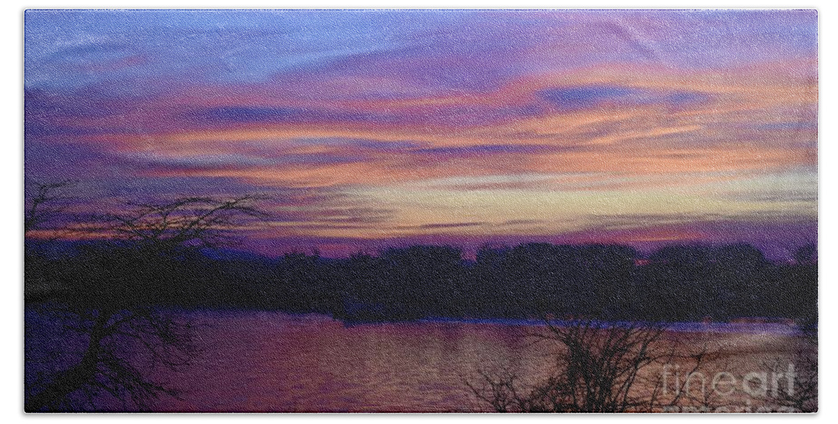  Beach Towel featuring the photograph Dawn is Kissing with Purple The Coast by Leonida Arte