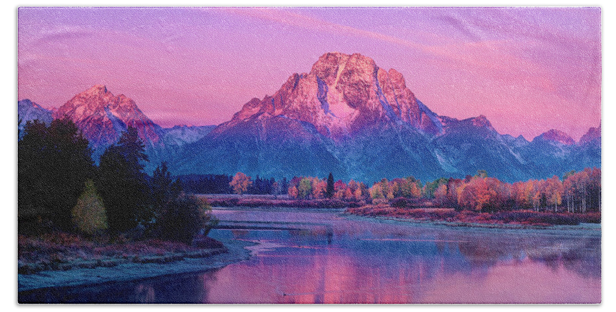 Dave Welling Beach Towel featuring the photograph Dawn Oxbow Bend Fall Grand Tetons National Park by Dave Welling