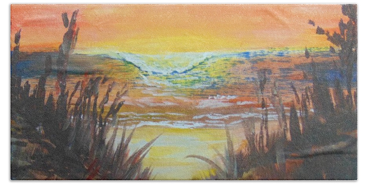 Beach Beach Towel featuring the painting Dawn's Early Light by Saundra Johnson