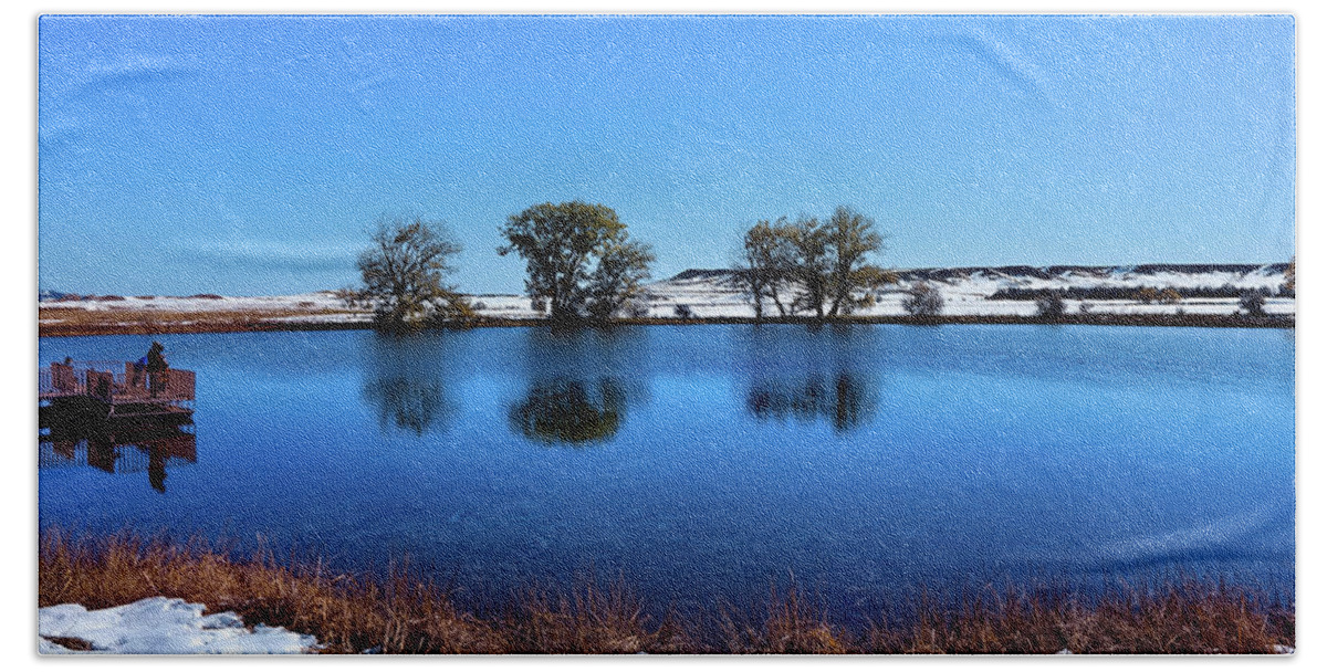 Fishing Lake Beach Towel featuring the photograph Day at the lake RP by Cathy Anderson