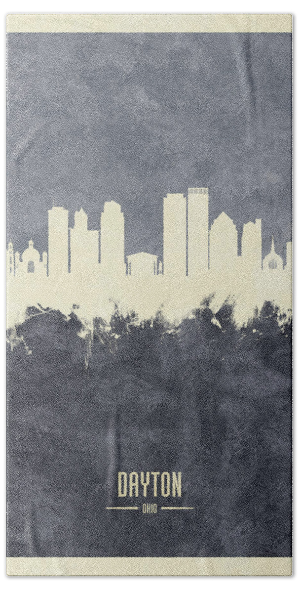 Dayton Beach Towel featuring the digital art Dayton Ohio Skyline #92 by Michael Tompsett