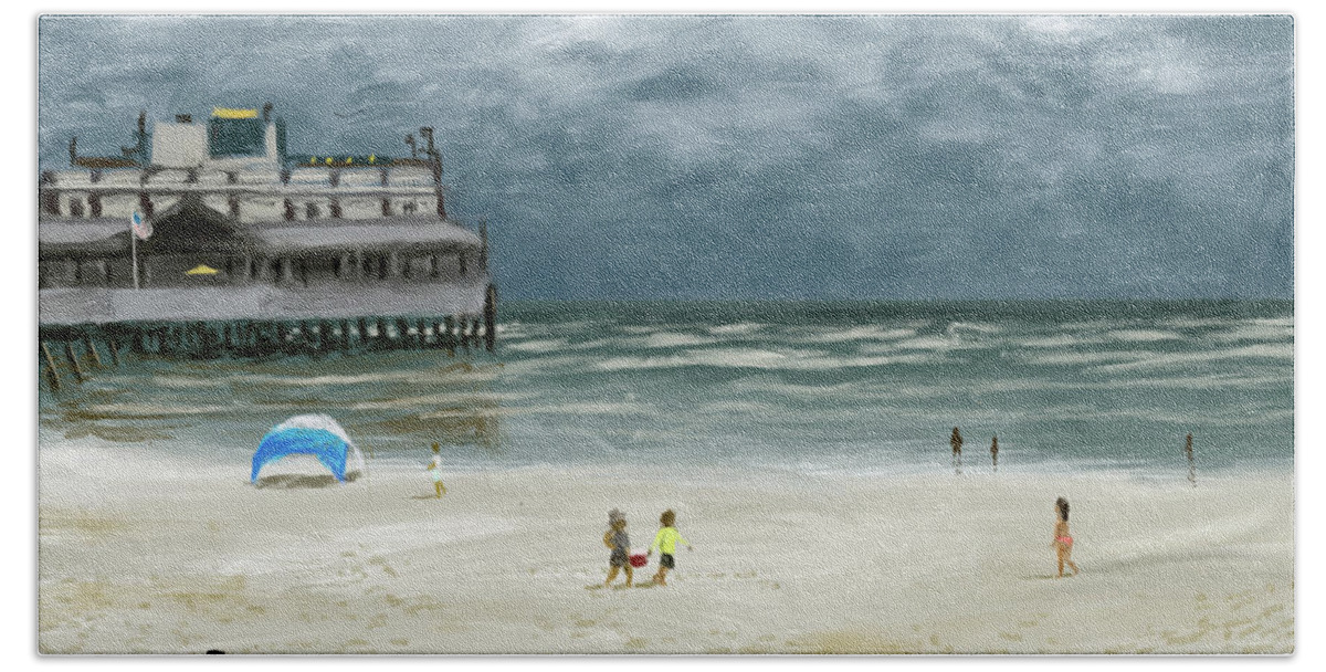Storm Beach Towel featuring the digital art Daytona Beach Storm by Larry Whitler