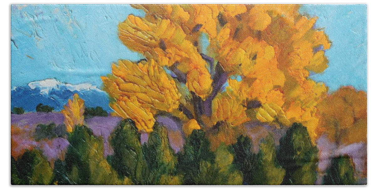 Plein Air Beach Towel featuring the painting Dazzling Cottonwoods by Marian Berg