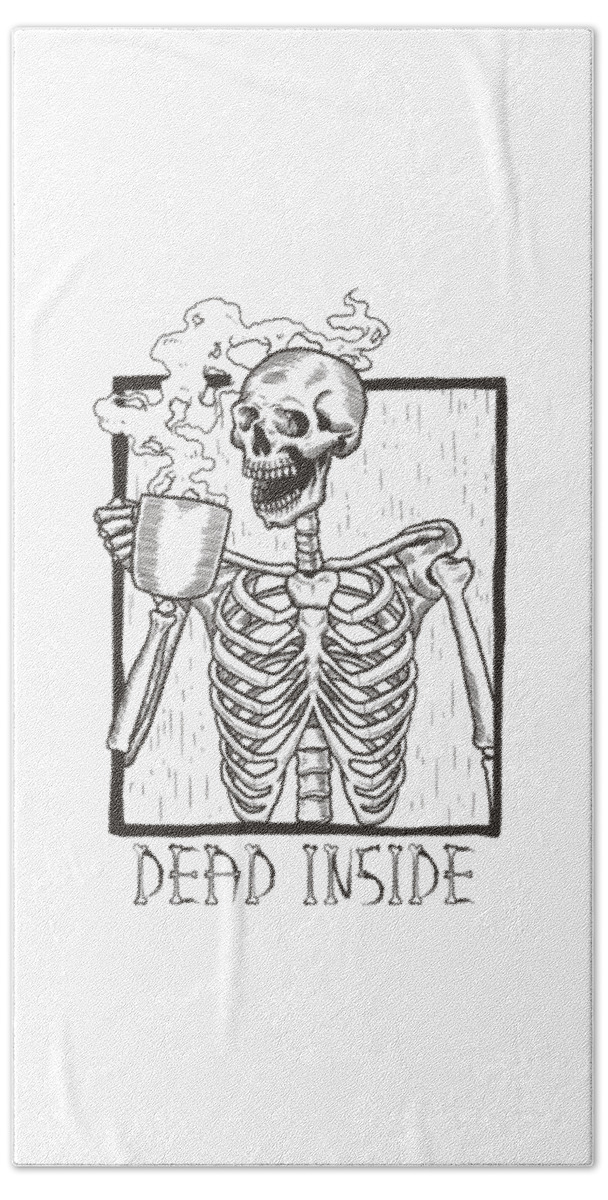 Cool Beach Towel featuring the digital art Dead Inside Skeleton Coffee Halloween Meme by Flippin Sweet Gear
