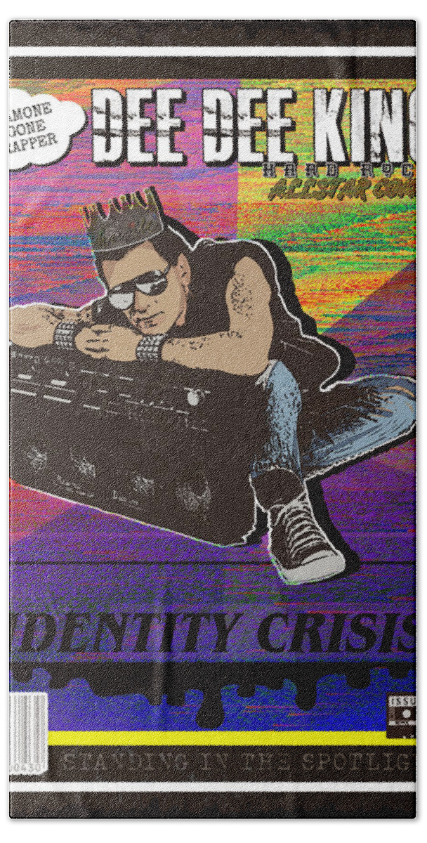 Ramones Beach Towel featuring the digital art Dee Dee King Identity Crisis Comic by Christina Rick