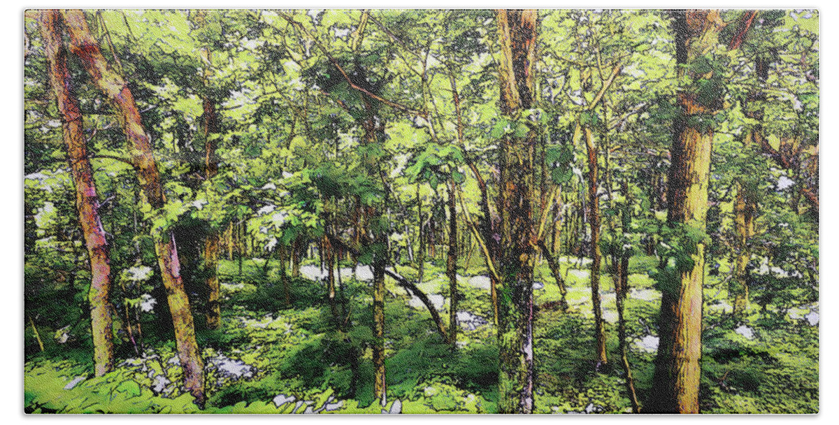 North Carolina Beach Towel featuring the digital art Deep Forest Trees and Greens FX by Dan Carmichael